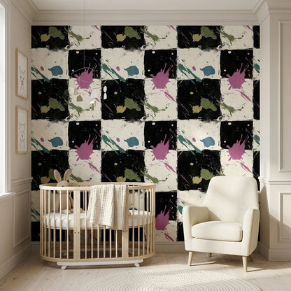 Dark Abstract Wallpaper Paint Splatter Geometric Blocks Decorative Mural