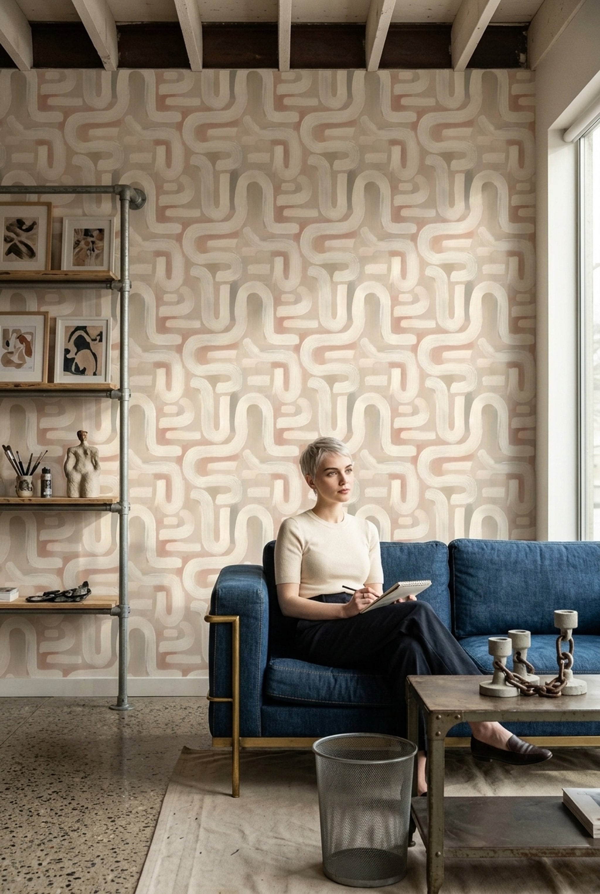 Soft Maze Pattern Wallpaper Abstract Modern Minimalist Removable Wall Decor