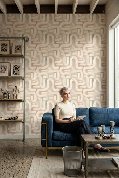 Soft Maze Pattern Wallpaper Abstract Modern Minimalist Removable Wall Decor