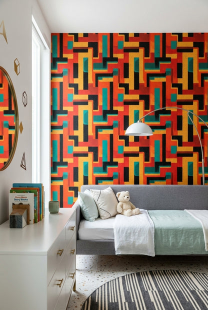 Mid Century Modern Wallpaper Retro Geometric Decorative Mural