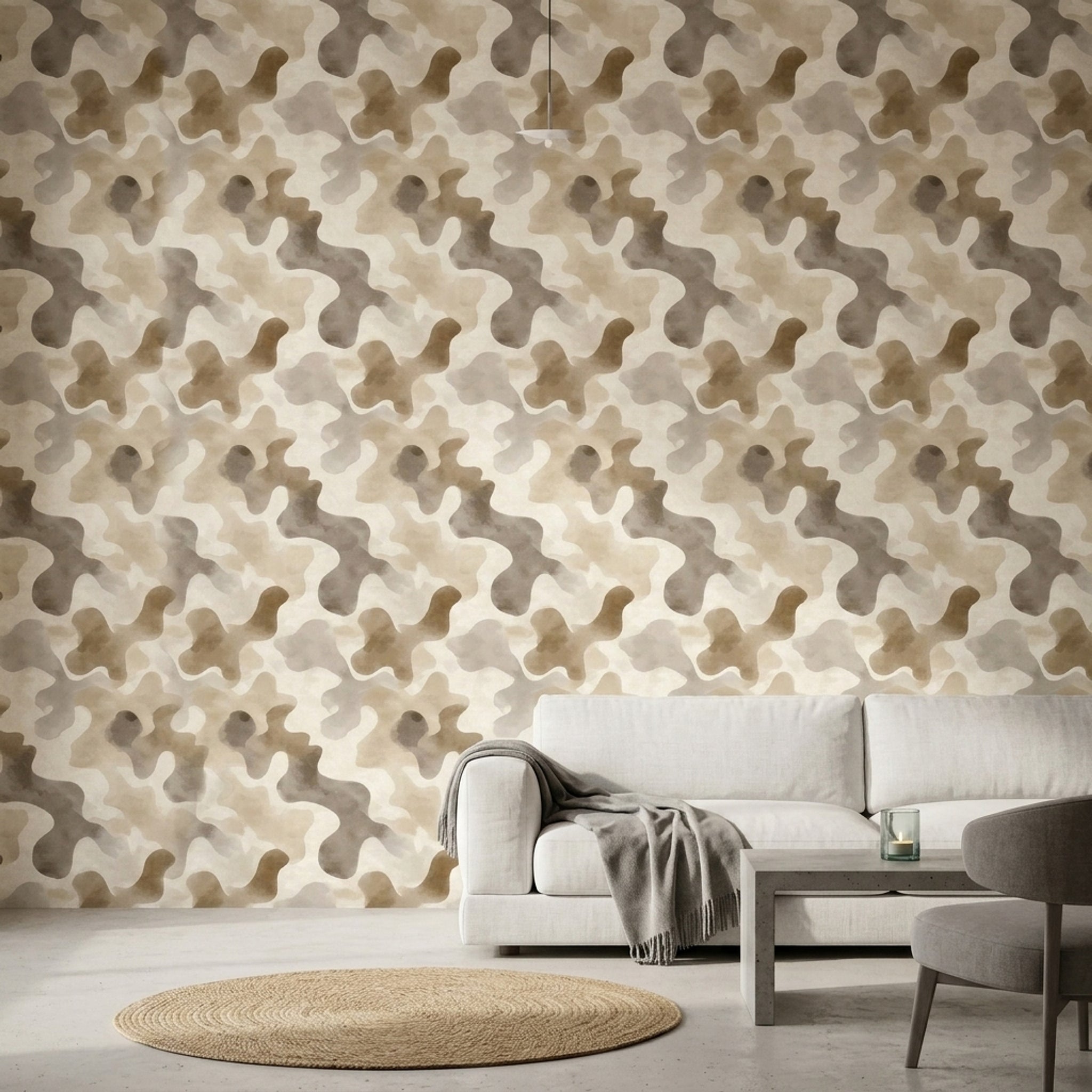 Abstract Camouflage Wallpaper Neutral Beige Removable Organic Blobs Wall Double Roll