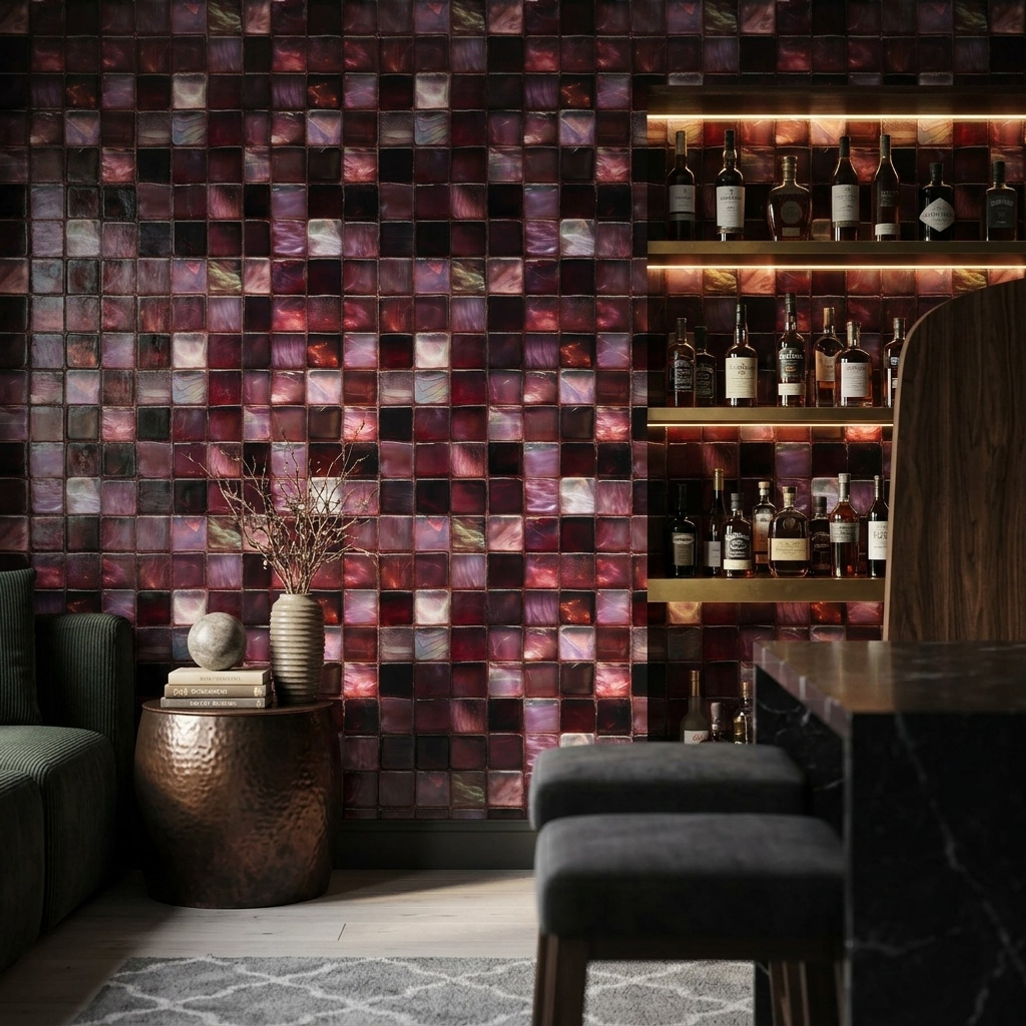 Abstract Mosaic Wallpaper Glass Tiles Removable Geometric Grid Wall Double Roll