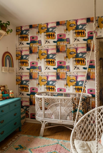 Abstract Wallpaper Geometric Blocks Mixed Media Texture Decorative Mural