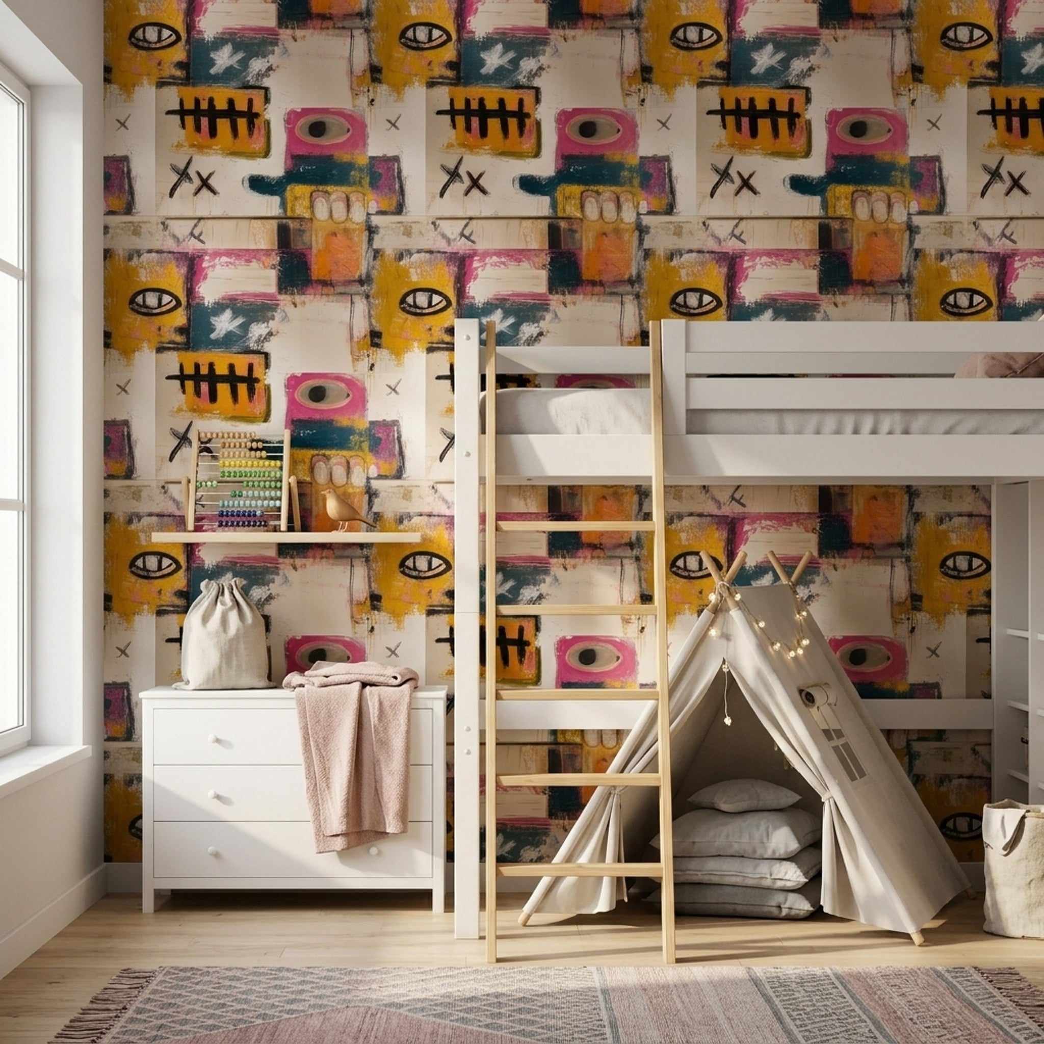 Abstract Wallpaper Geometric Blocks Mixed Media Texture Decorative Mural