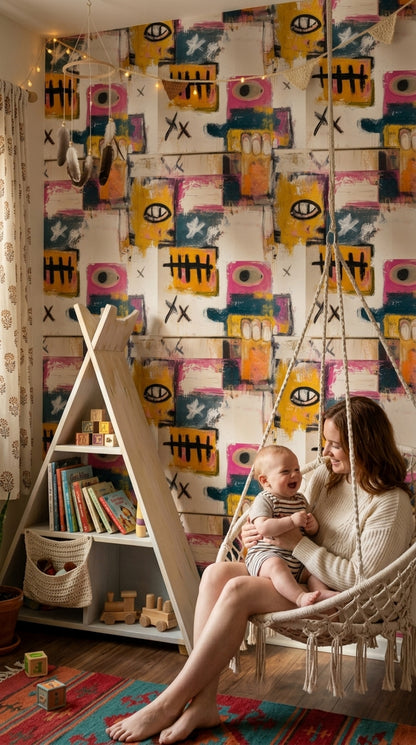 Abstract Wallpaper Geometric Blocks Mixed Media Texture Decorative Mural
