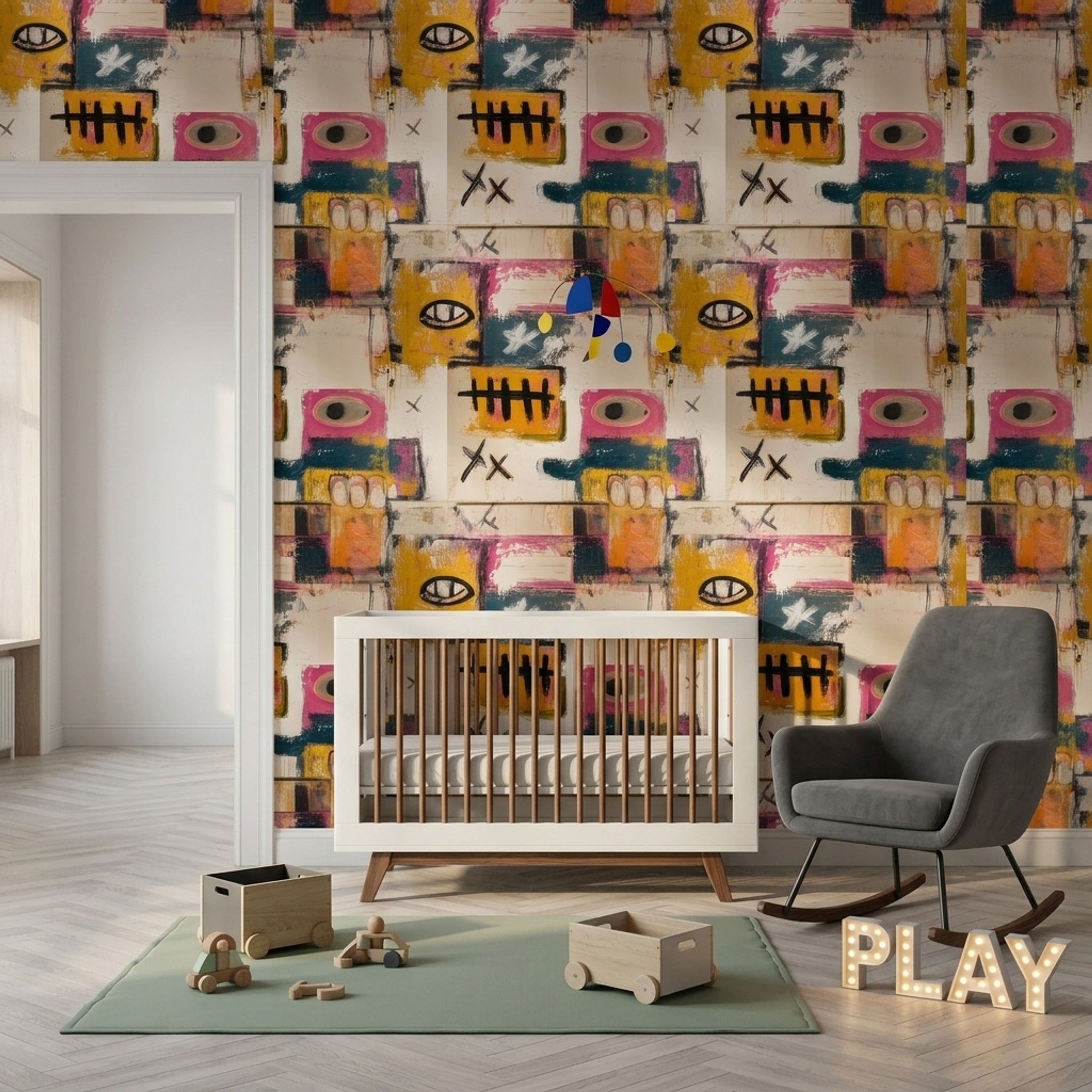 Abstract Wallpaper Geometric Blocks Mixed Media Texture Decorative Mural
