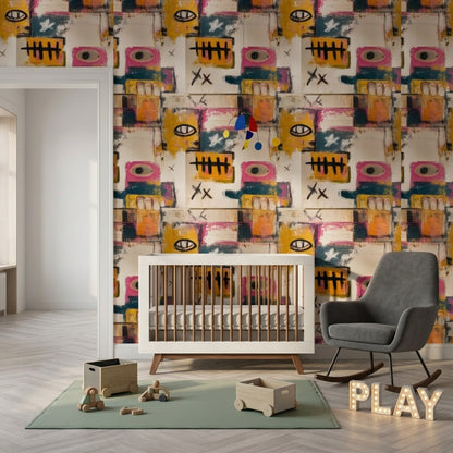 Abstract Wallpaper Geometric Blocks Mixed Media Texture Decorative Mural