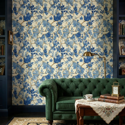 White Background Wallpaper Floral Removable Kintsugi Wall Double Roll