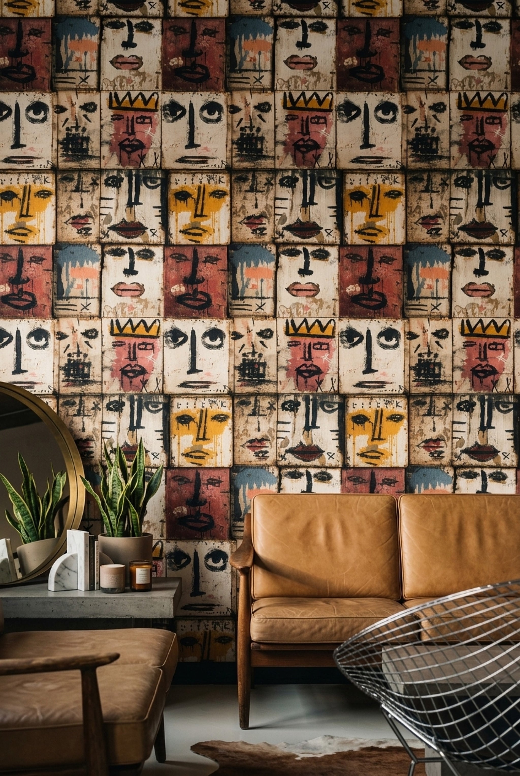 Abstract Faces Wallpaper Graffiti Mural Painted Wood Panels Decorative Mural
