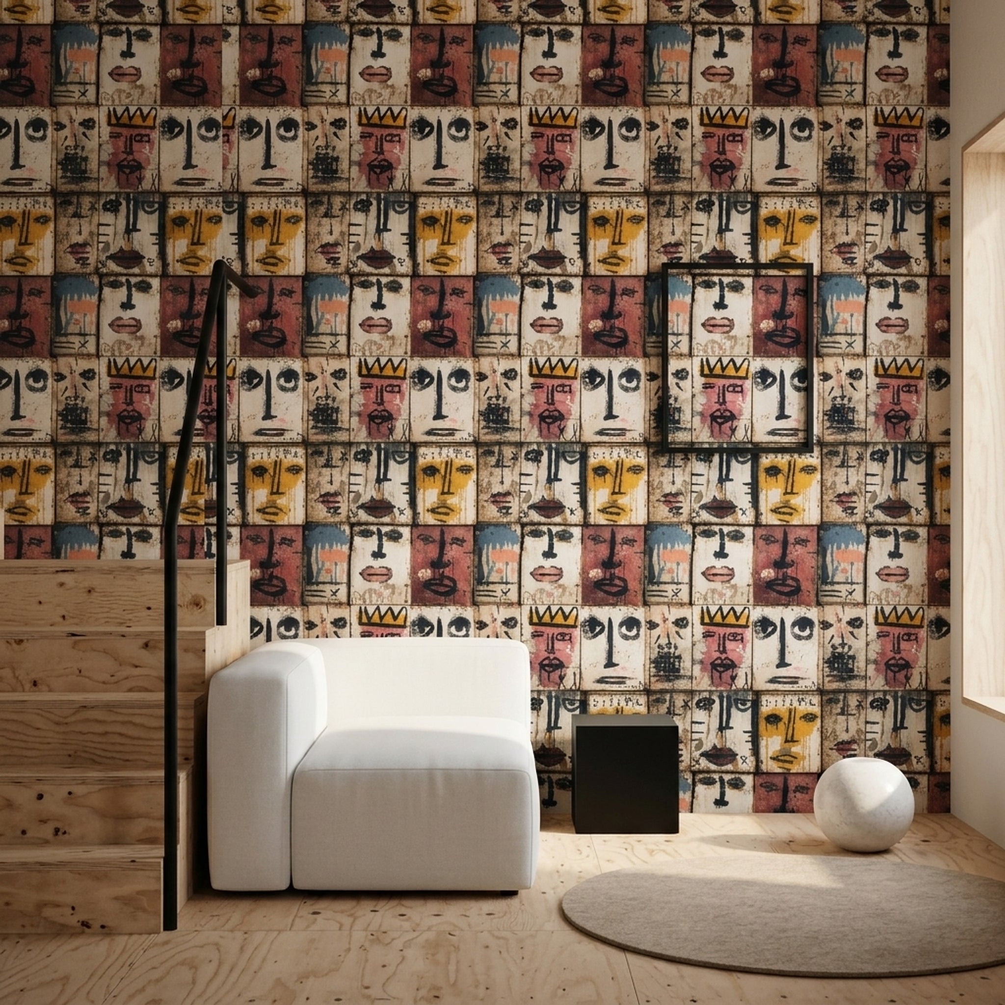 Abstract Faces Wallpaper Graffiti Mural Painted Wood Panels Decorative Mural