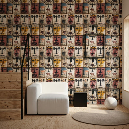 Abstract Faces Wallpaper Graffiti Mural Painted Wood Panels Decorative Mural