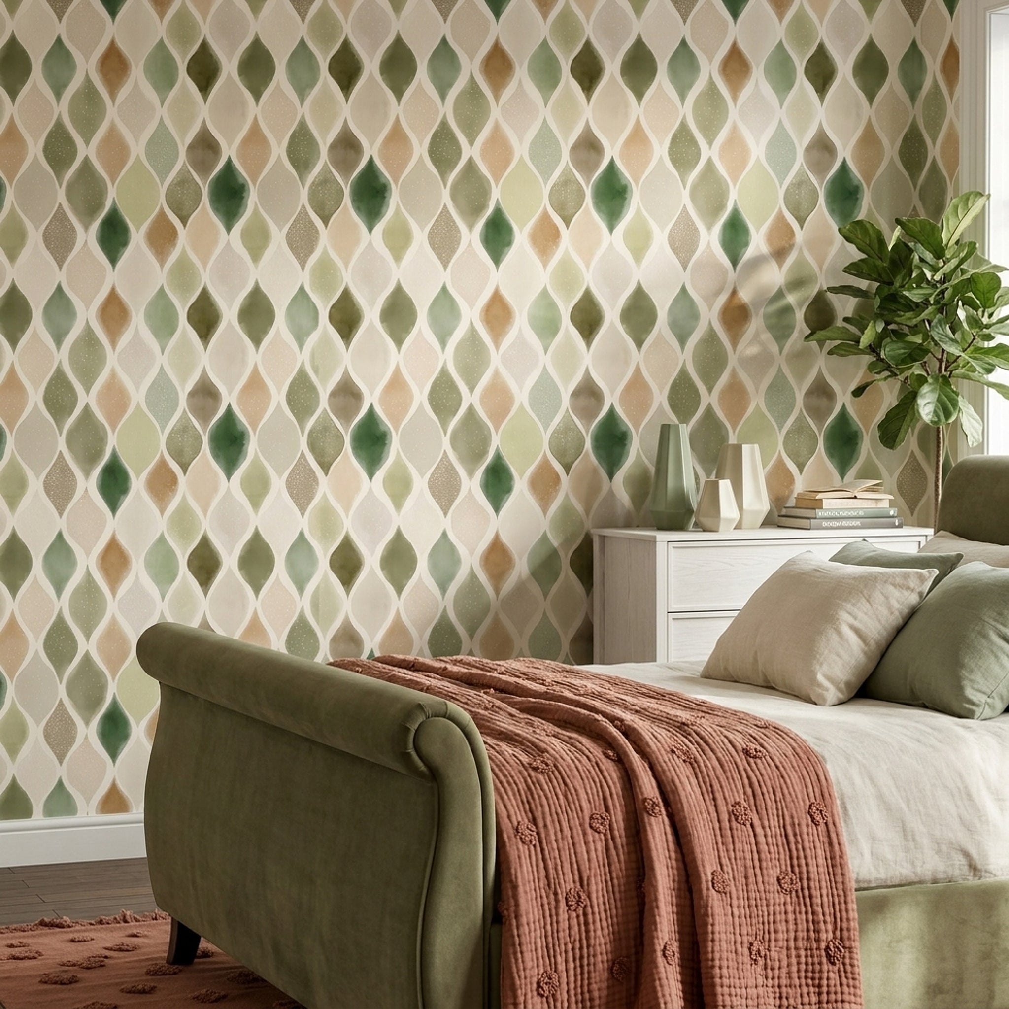 Paper Texture Wallpaper Watercolor Trellis Removable Wall Decor