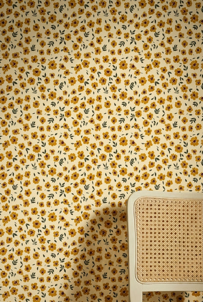 Mustard Yellow Flowers Wallpaper Cream Background Modern Botanical Decorative Mural