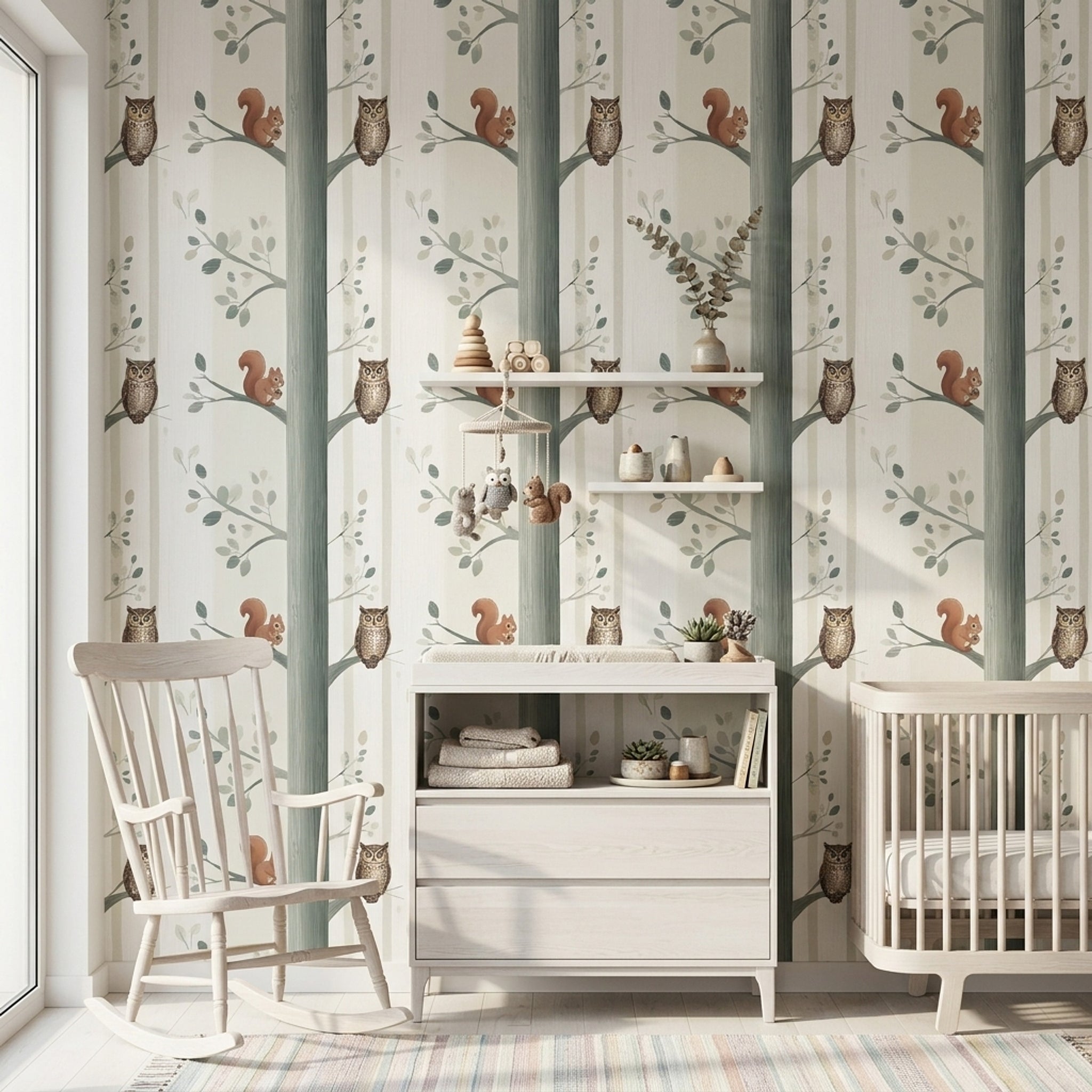 Woodland Wallpaper Forest Animals Owl Decorative Mural