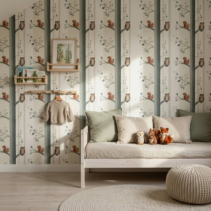 Woodland Wallpaper Forest Animals Owl Decorative Mural