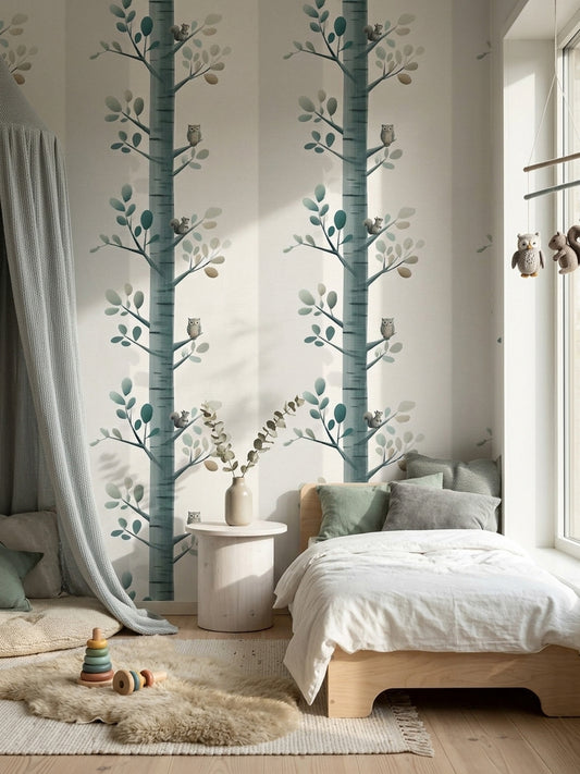 Woodland Wallpaper Tree Branches Removable Squirrel Wall Double Roll