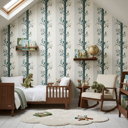 Woodland Wallpaper Tree Branches Removable Squirrel Wall Double Roll