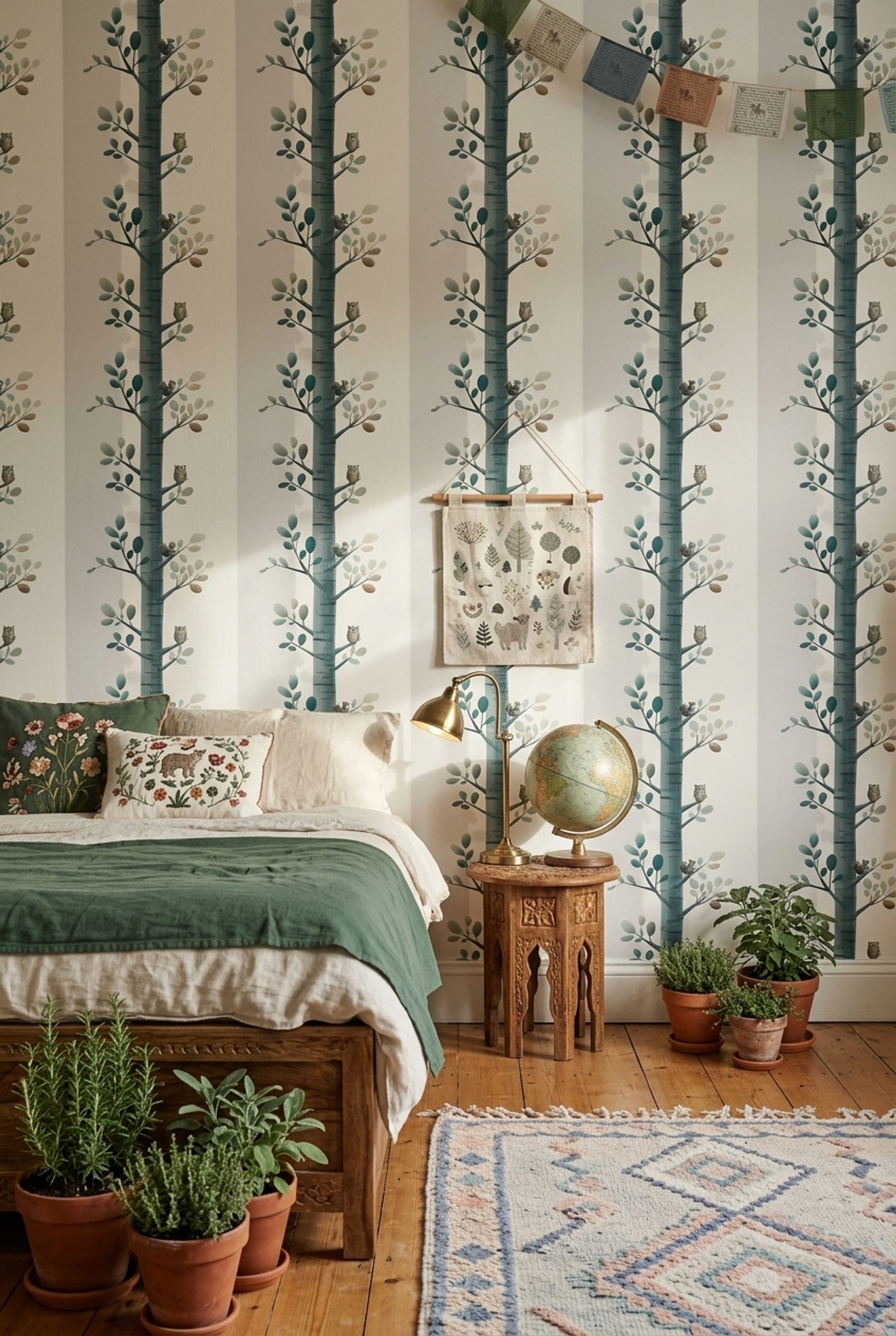 Woodland Wallpaper Tree Branches Removable Squirrel Wall Double Roll