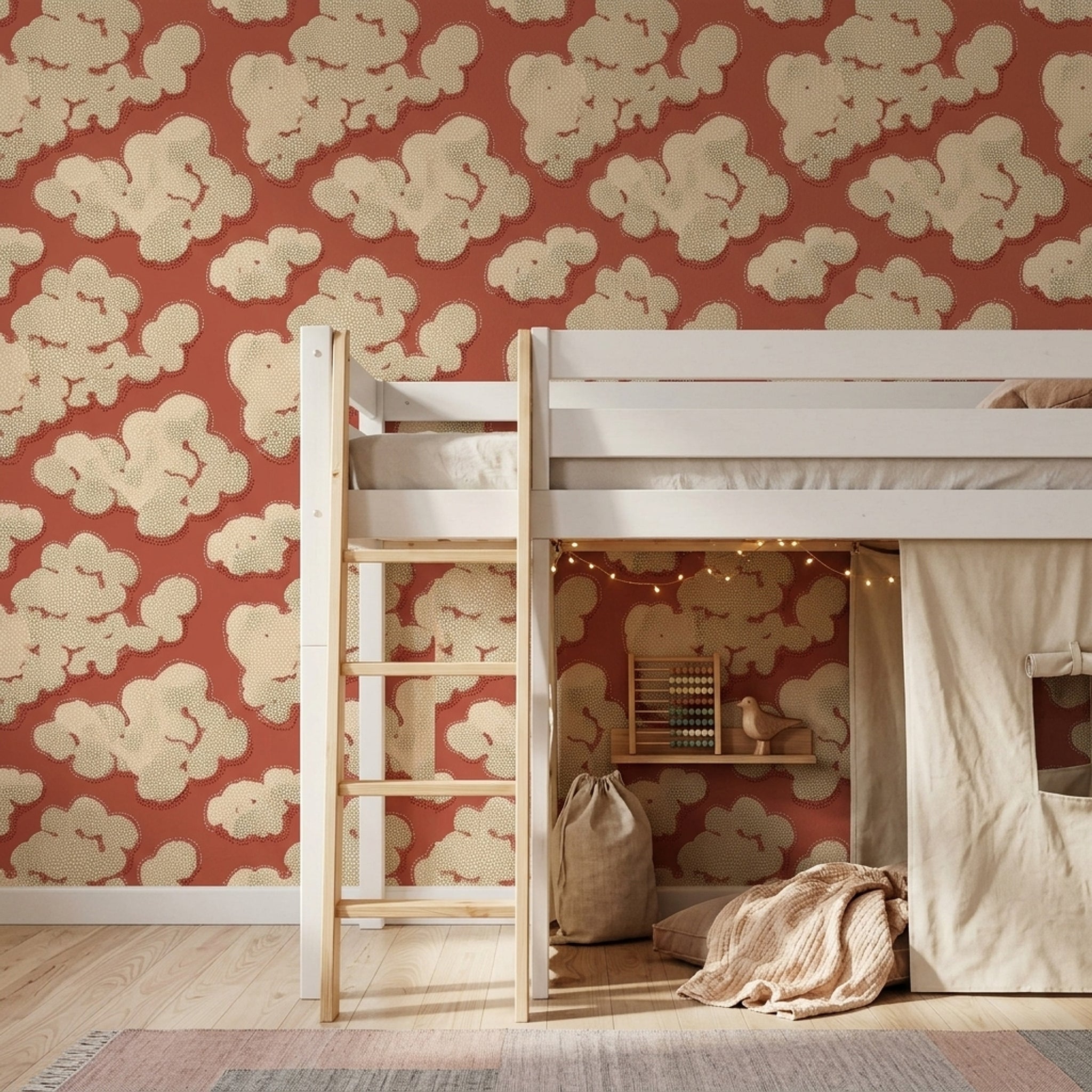 Organic Blobs Wallpaper Terracotta Red Dotted Texture Decorative Mural