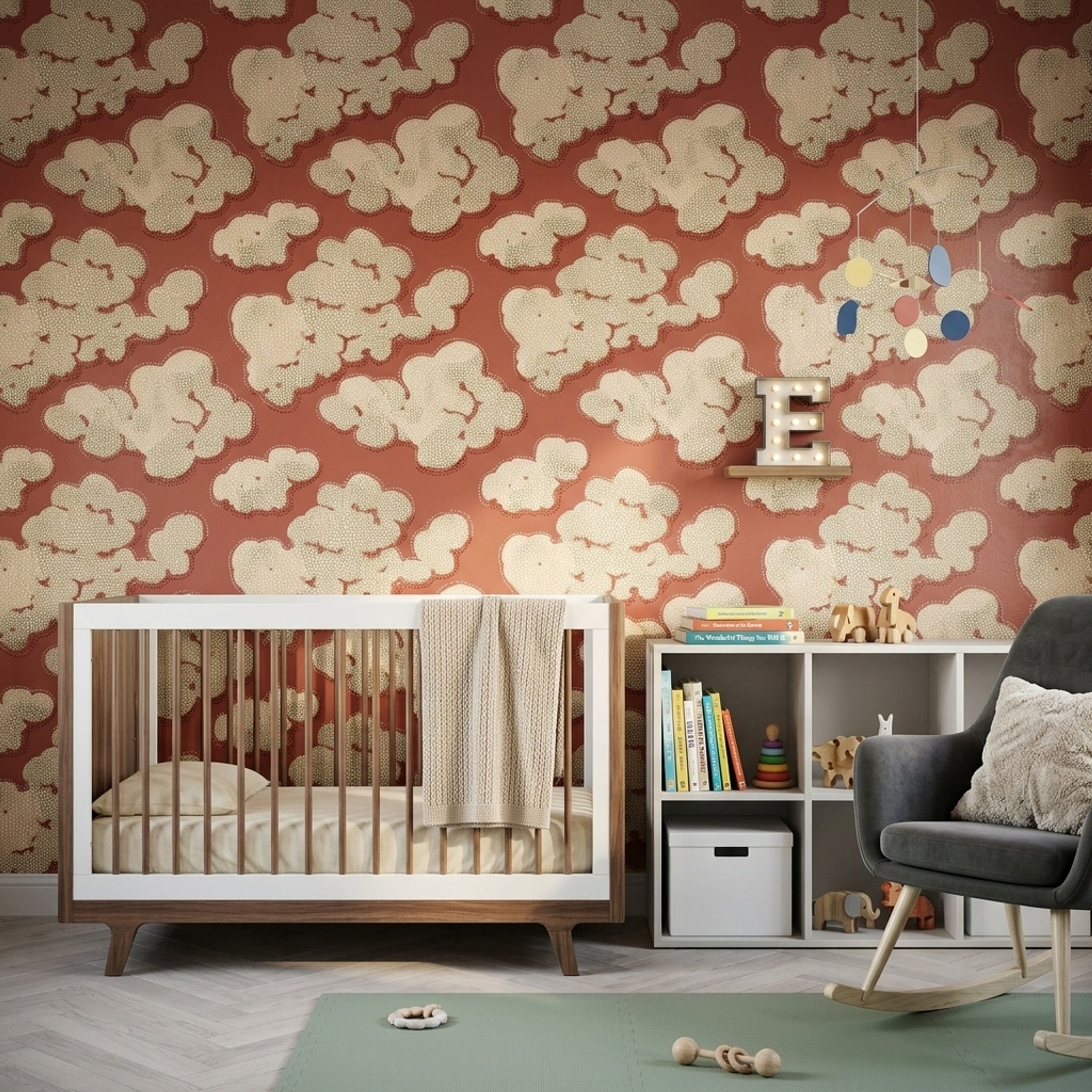 Organic Blobs Wallpaper Terracotta Red Dotted Texture Decorative Mural