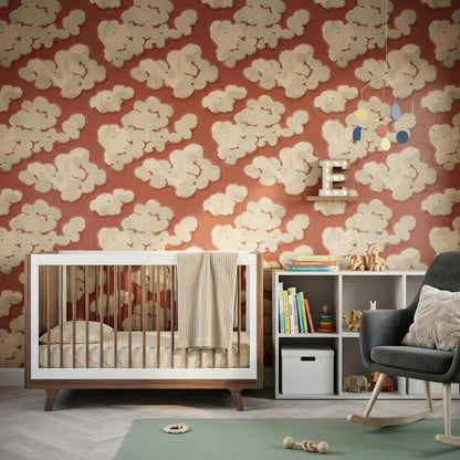 Organic Blobs Wallpaper Terracotta Red Dotted Texture Decorative Mural