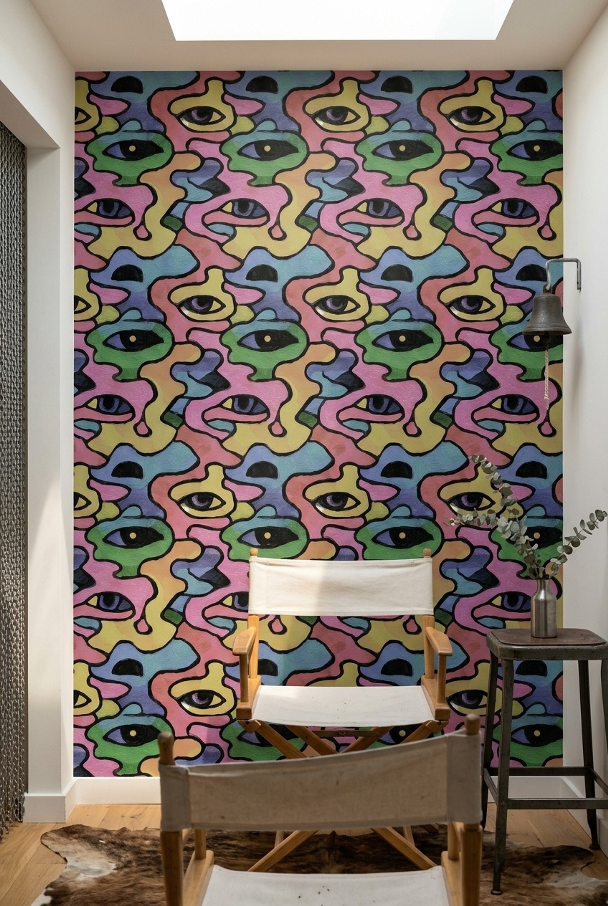 Stained Glass Wallpaper Mosaic Removable Eye Motif Wall Double Roll