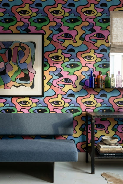 Stained Glass Wallpaper Mosaic Removable Eye Motif Wall Double Roll