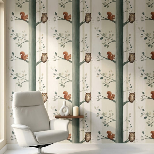 Woodland Wallpaper Forest Animals Owl Decorative Mural