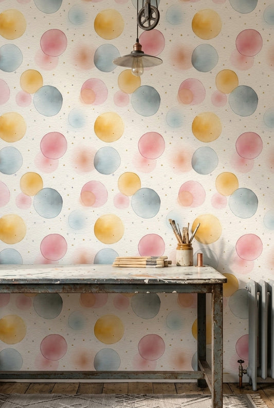 Abstract Watercolor Wallpaper Pastel Circles Nursery Decor Removable Wall Decor