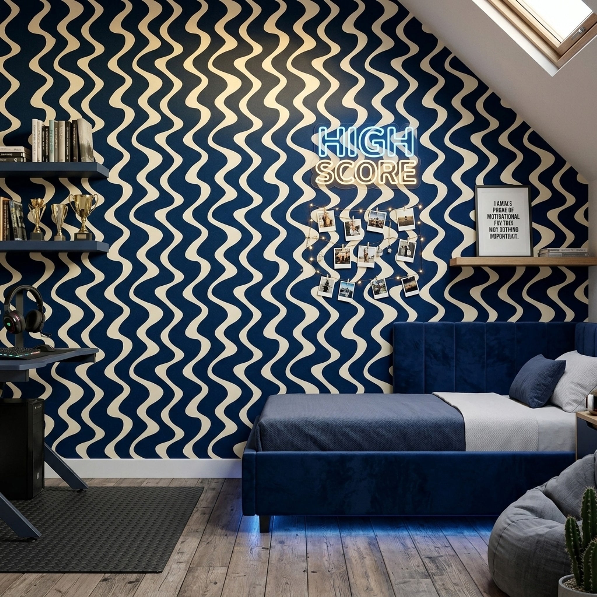 Dark Navy Wallpaper Wavy Stripes Removable Abstract Geometric Wall Double Roll