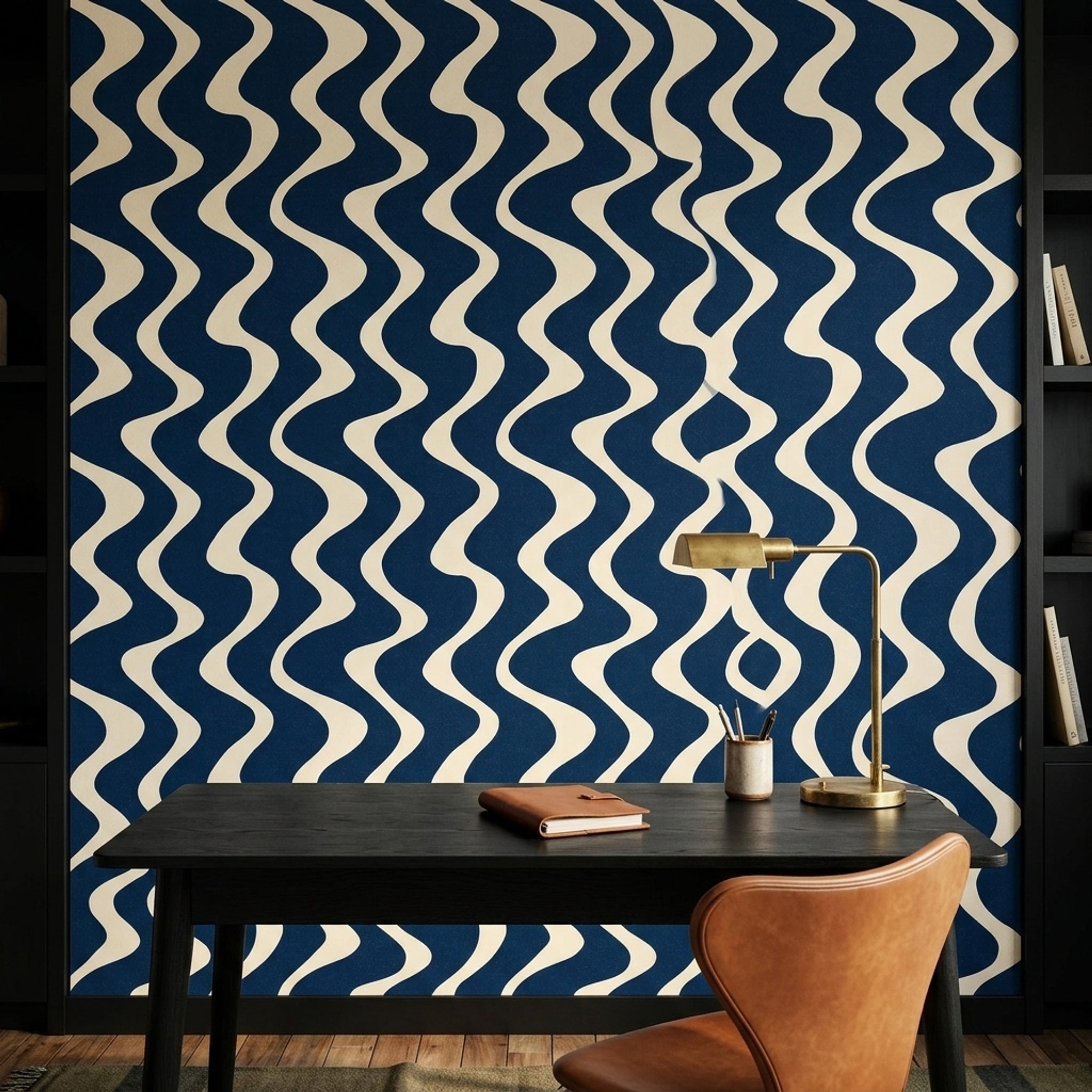 Dark Navy Wallpaper Wavy Stripes Removable Abstract Geometric Wall Double Roll