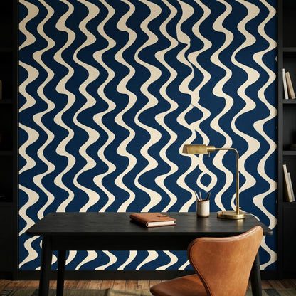 Dark Navy Wallpaper Wavy Stripes Removable Abstract Geometric Wall Double Roll