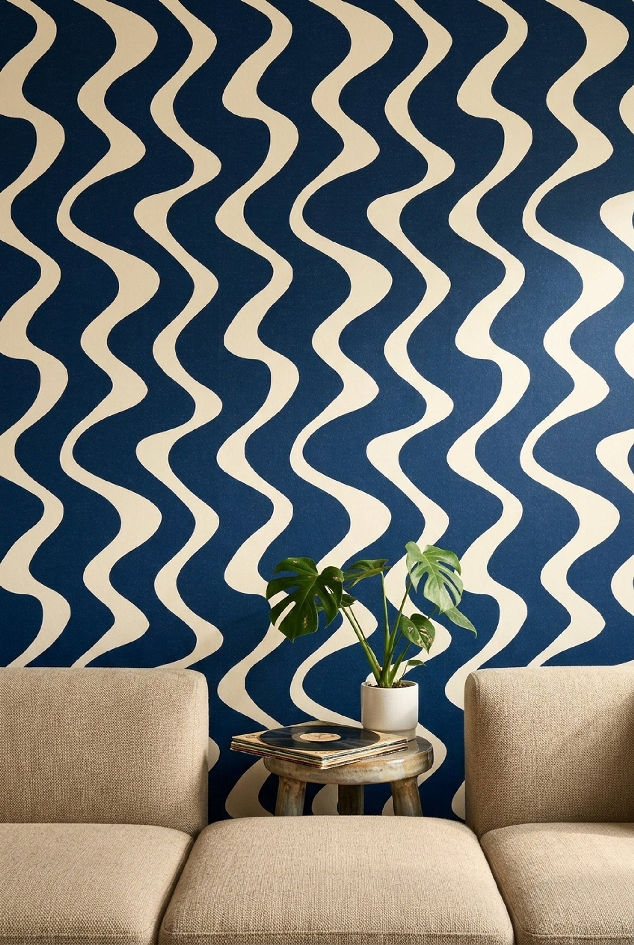 Dark Navy Wallpaper Wavy Stripes Removable Abstract Geometric Wall Double Roll
