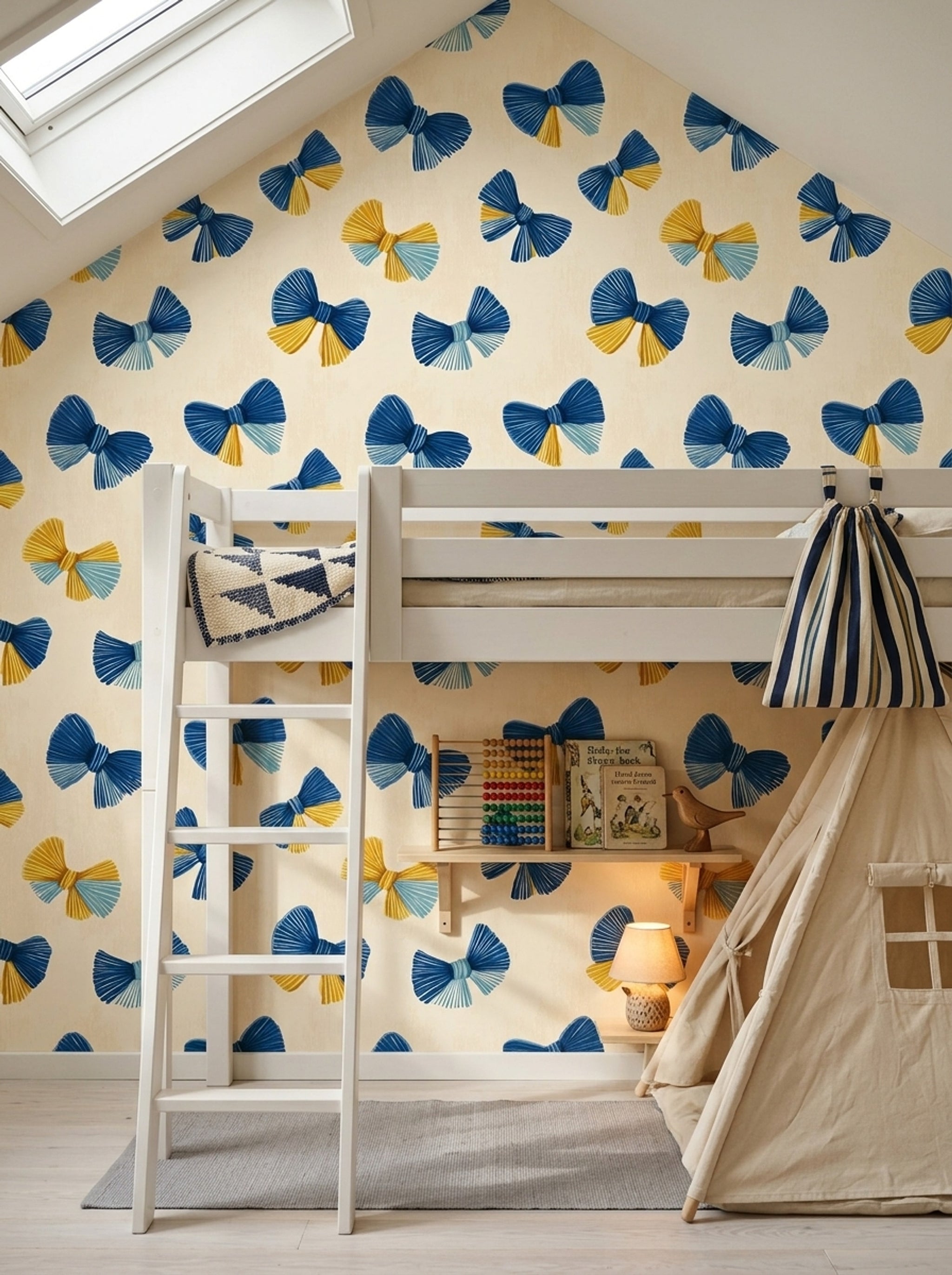 Abstract Bows Wallpaper Navy Blue Removable Mustard Yellow Accents Wall Double Roll
