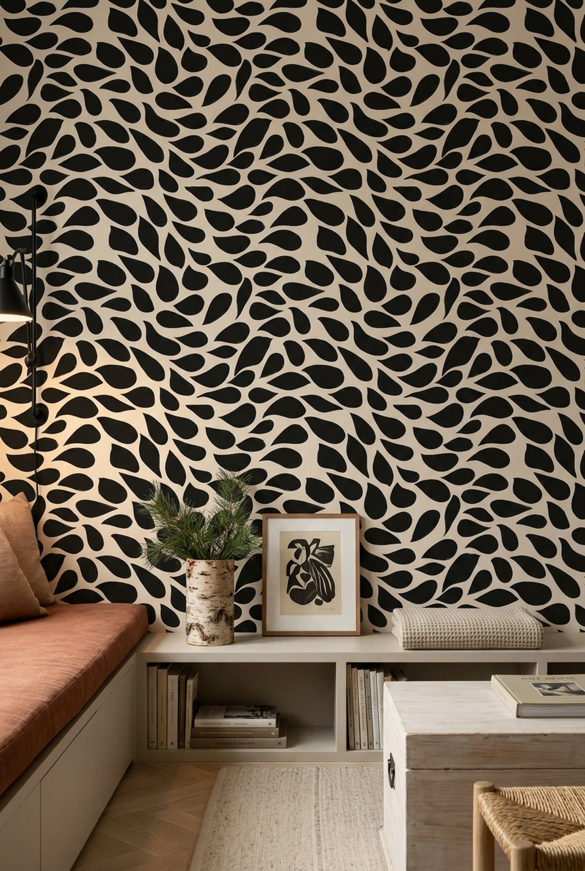 Solid Black Wallpaper Inkblot Abstract Removable Wall Decor