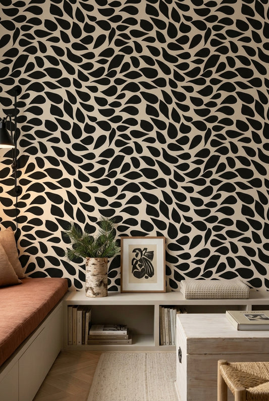 Solid Black Wallpaper Inkblot Abstract Removable Wall Decor