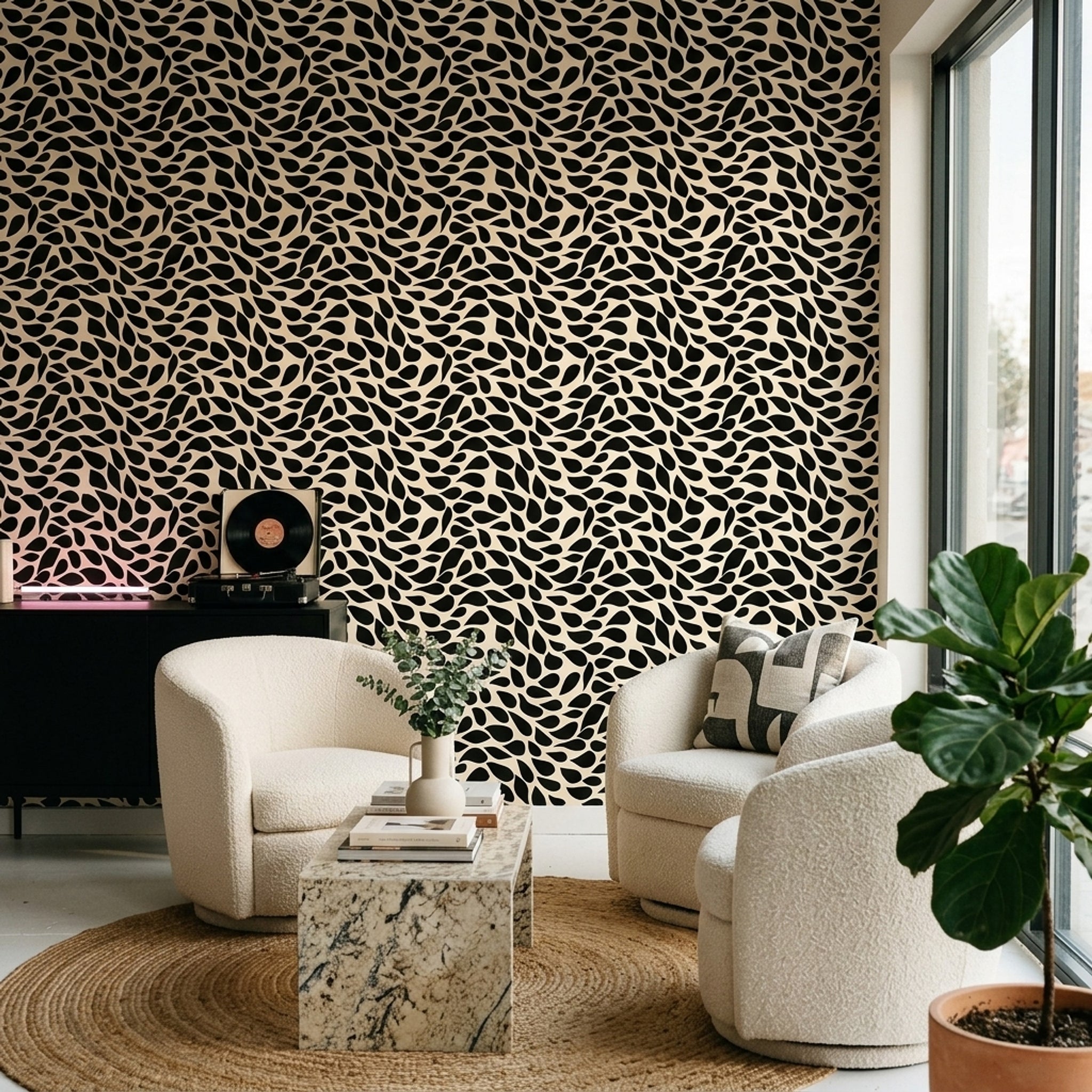 Solid Black Wallpaper Inkblot Abstract Removable Wall Decor