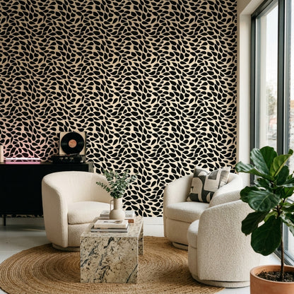 Solid Black Wallpaper Inkblot Abstract Removable Wall Decor