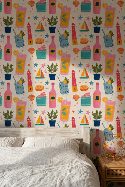 Coastal Wallpaper Summer Cocktails Citrus Decorative Mural