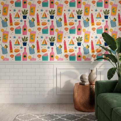 Coastal Wallpaper Summer Cocktails Citrus Decorative Mural