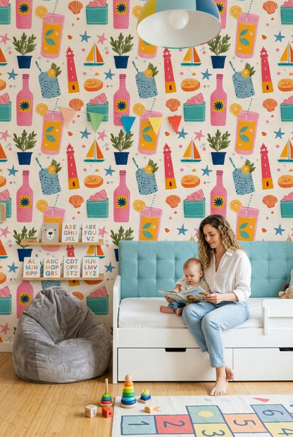 Coastal Wallpaper Summer Cocktails Citrus Decorative Mural