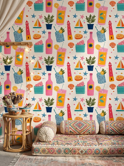 Coastal Wallpaper Summer Cocktails Citrus Decorative Mural