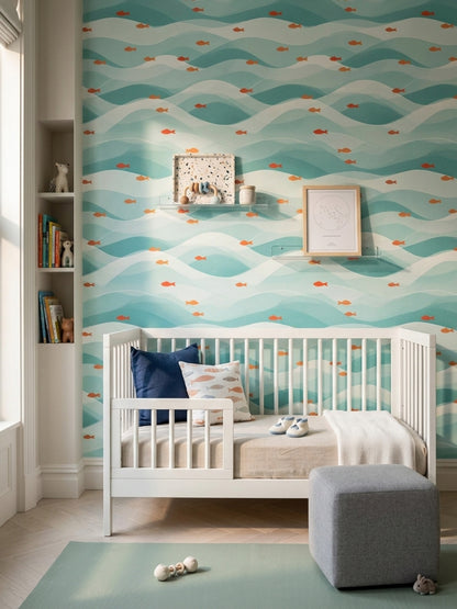 Ocean Waves Wallpaper Coastal Removable Fish Wall Double Roll