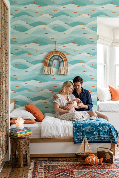 Ocean Waves Wallpaper Coastal Removable Fish Wall Double Roll