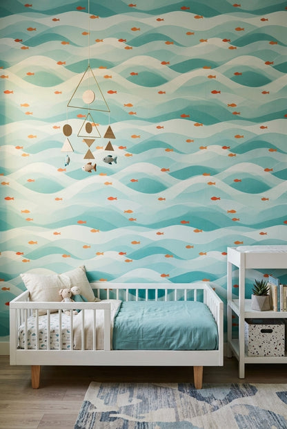 Ocean Waves Wallpaper Coastal Removable Fish Wall Double Roll