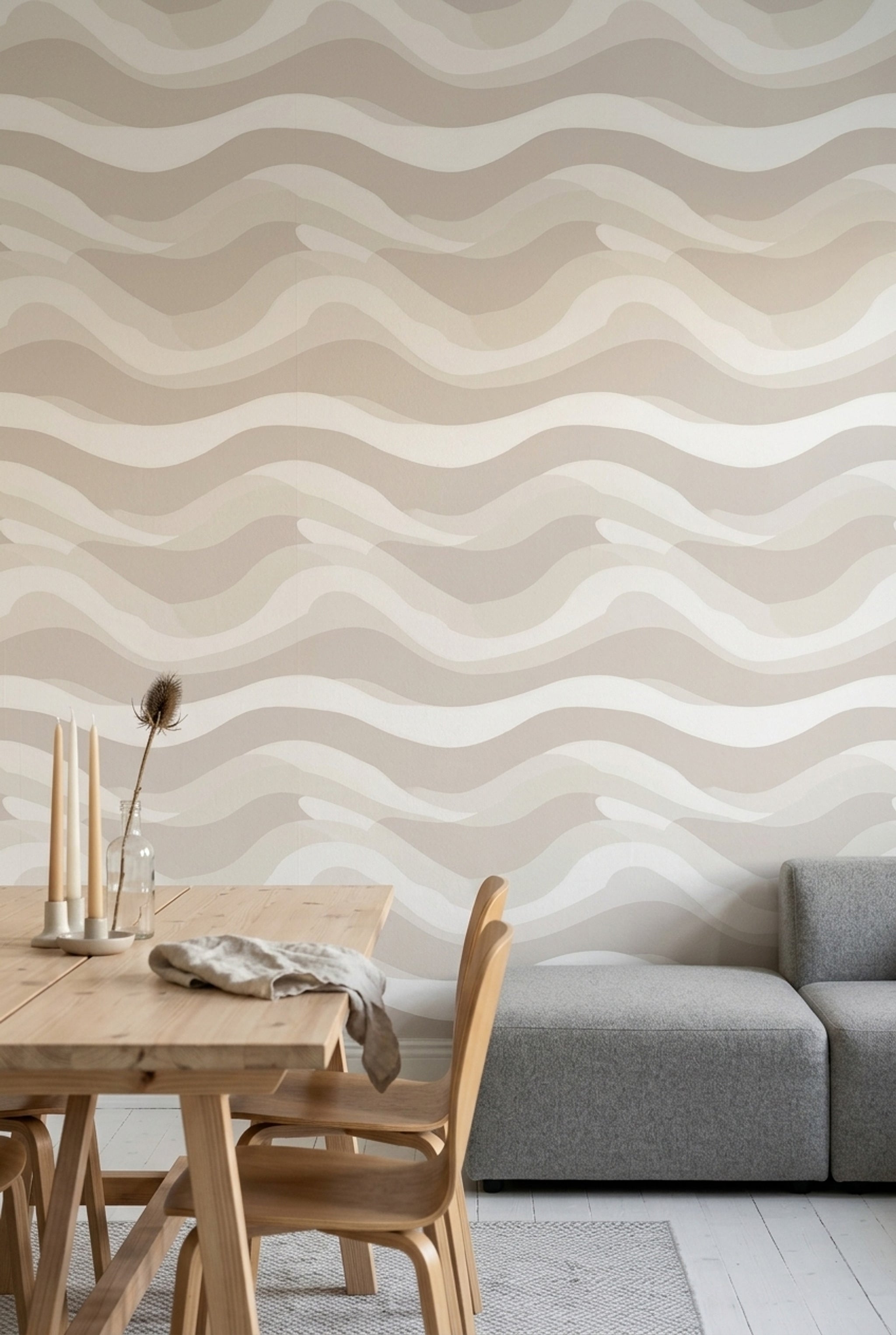 Abstract Waves Wallpaper Neutral Beige Sand Dune Inspired Decorative Mural