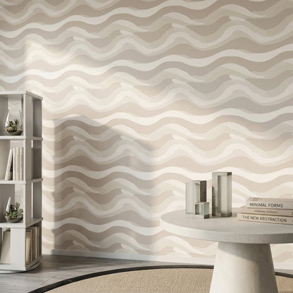 Abstract Waves Wallpaper Neutral Beige Sand Dune Inspired Decorative Mural