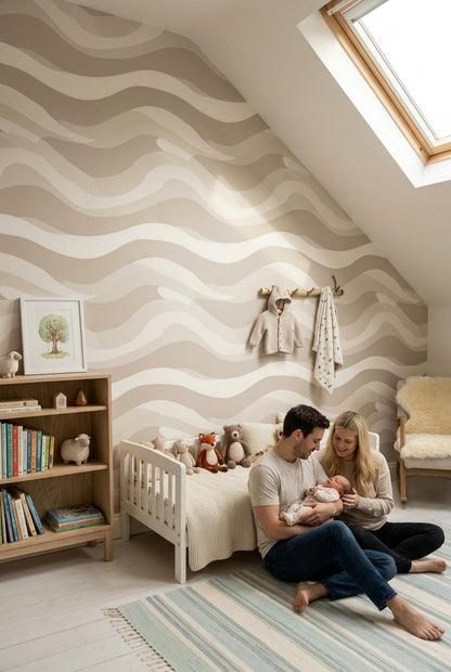 Abstract Waves Wallpaper Neutral Beige Sand Dune Inspired Decorative Mural