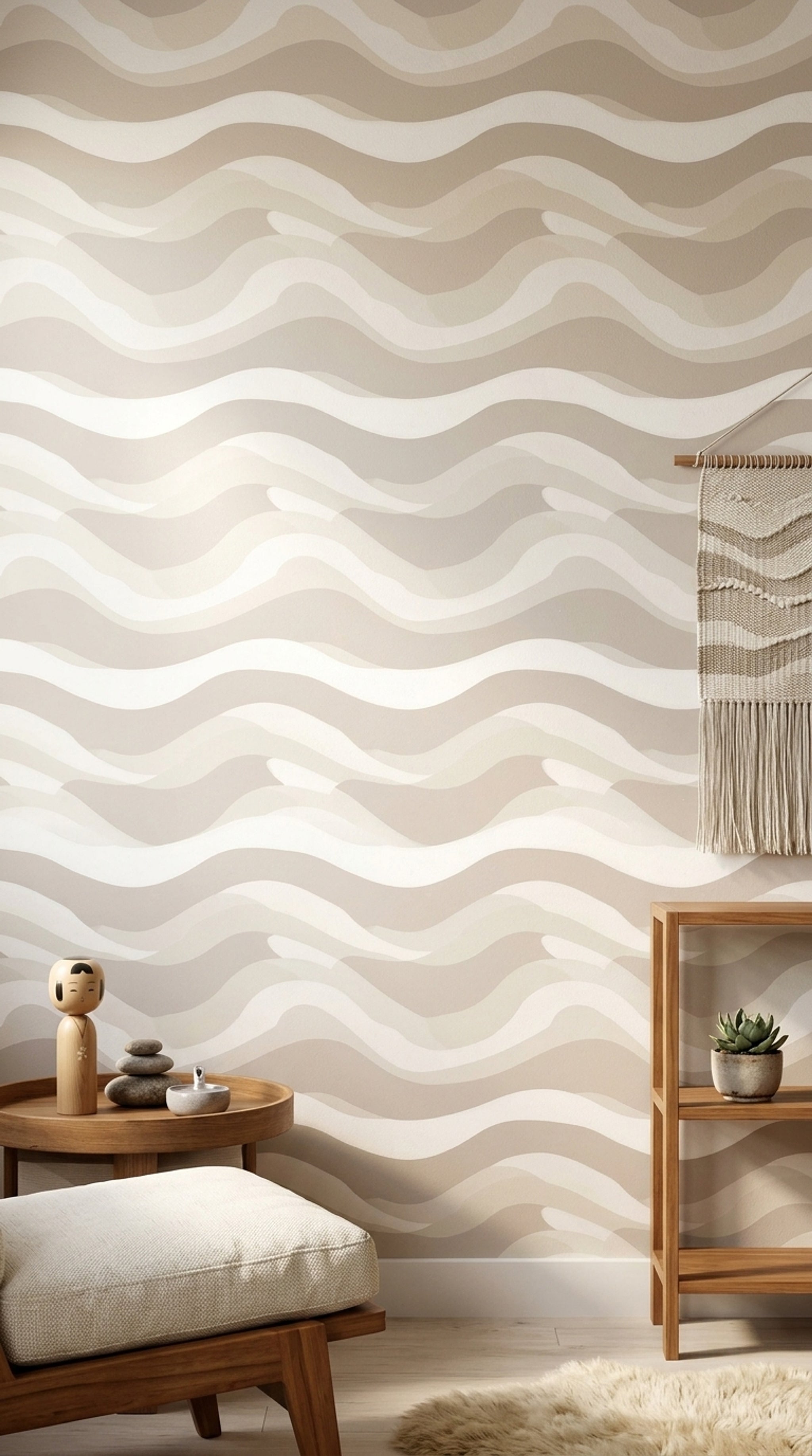 Abstract Waves Wallpaper Neutral Beige Sand Dune Inspired Decorative Mural