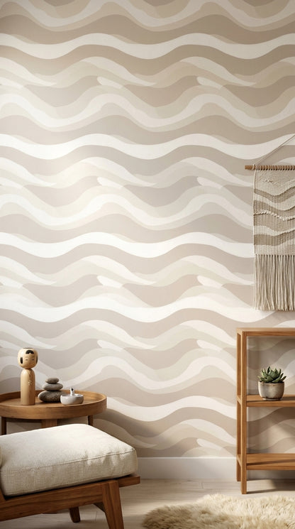 Abstract Waves Wallpaper Neutral Beige Sand Dune Inspired Decorative Mural